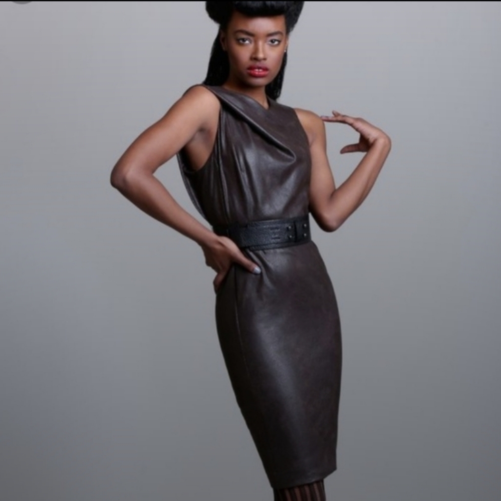 Byron Lars Brown Faux Leather Dress